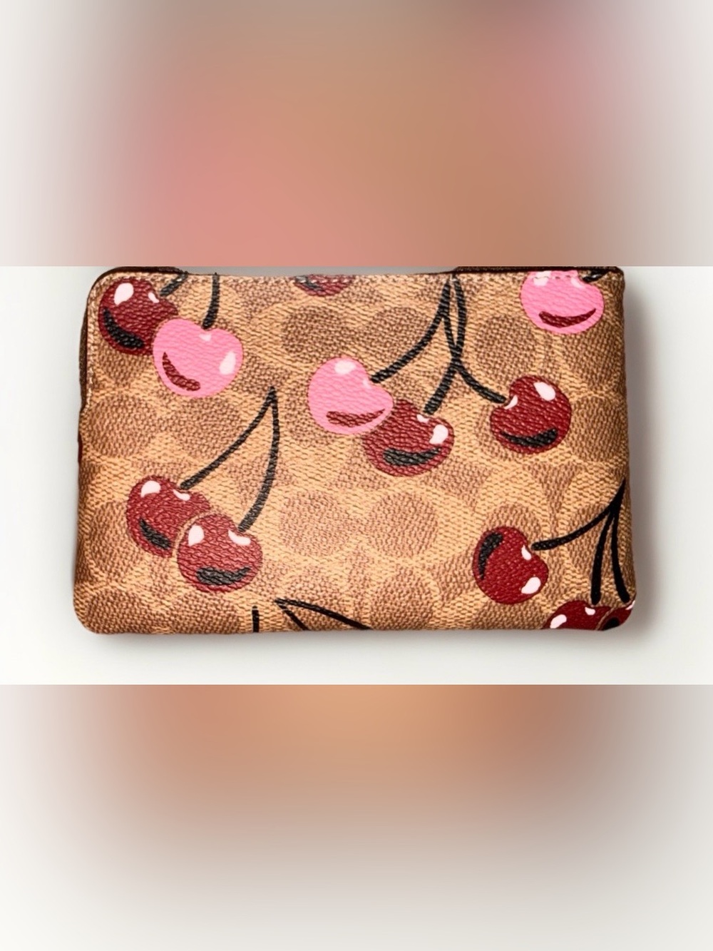 LIKE NEW! Coach Signature 🍒 Cherry Print Wristlet Purses Bag Designer Wallet - Picture 2 of 6